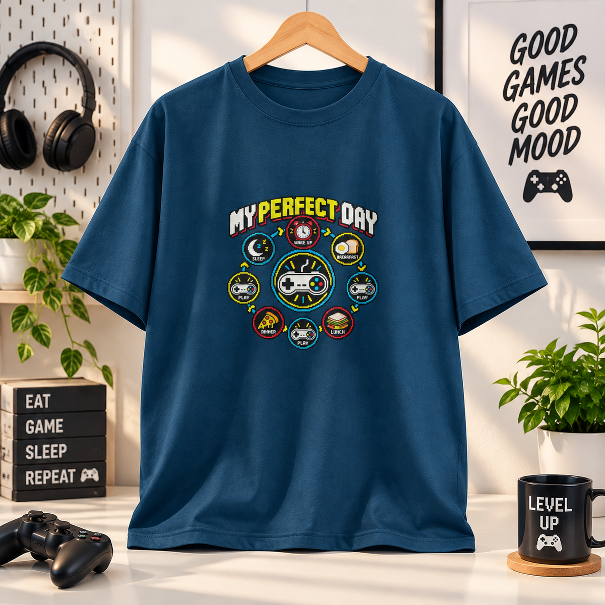 My Perfect Day Retro Gamer Oversized T-Shirt | Eat Sleep Play Tee