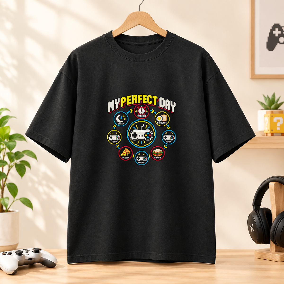 My Perfect Day Retro Gamer Oversized T-Shirt | Eat Sleep Play Tee