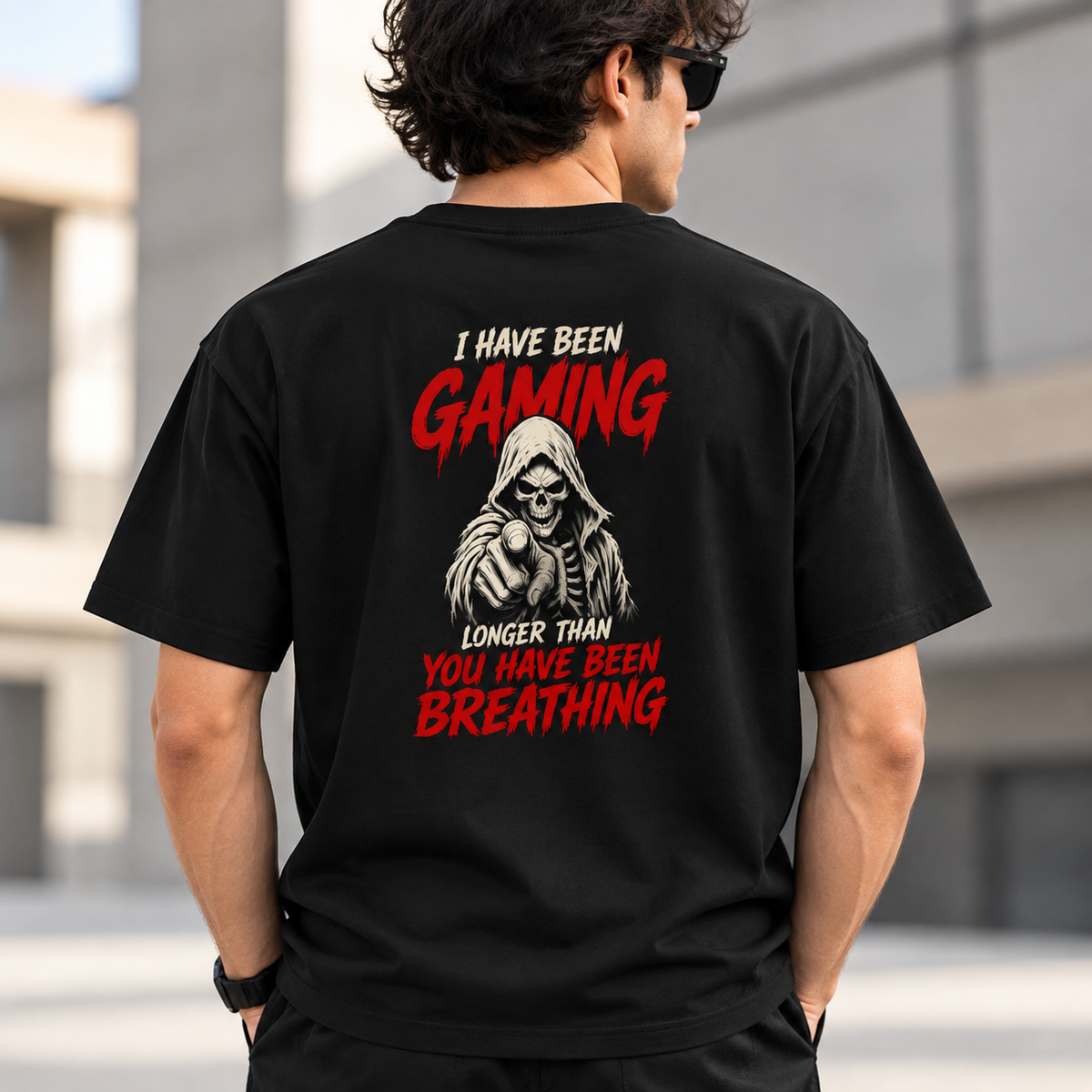 Gaming Longer Than You've Been Breathing Oversized Tee | Back Print