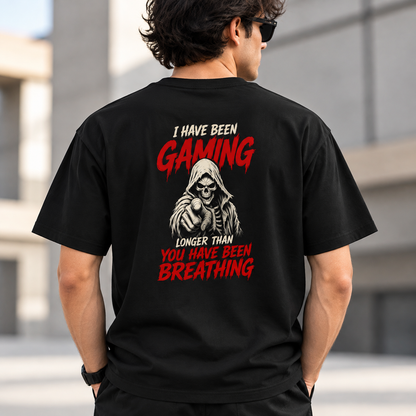 Gaming Longer Than You've Been Breathing Oversized Tee | Back Print