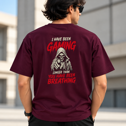 Gaming Longer Than You've Been Breathing Oversized Tee | Back Print